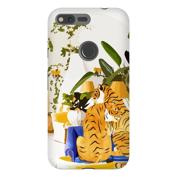 Pixel XL StrongFit Tiger Reserve Villa | Bohemian Tropical Jungle Décor | Pastel Honeymoon Couple Love Wildlife by Uma Prabhakar Gokhale