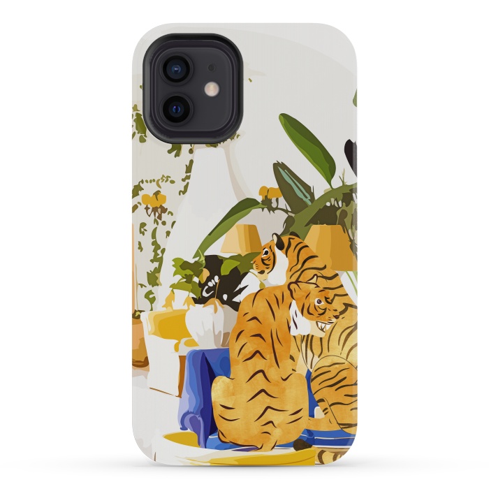 iPhone 12 mini StrongFit Tiger Reserve Villa | Bohemian Tropical Jungle Décor | Pastel Honeymoon Couple Love Wildlife by Uma Prabhakar Gokhale