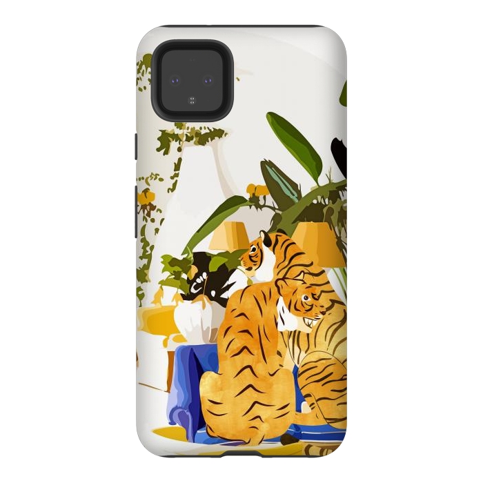Pixel 4XL StrongFit Tiger Reserve Villa | Bohemian Tropical Jungle Décor | Pastel Honeymoon Couple Love Wildlife by Uma Prabhakar Gokhale