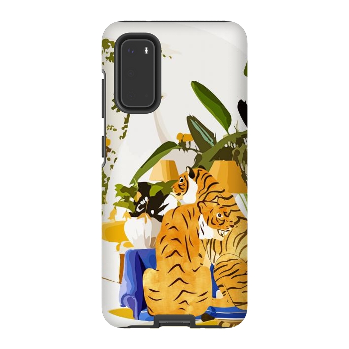 Galaxy S20 StrongFit Tiger Reserve Villa | Bohemian Tropical Jungle Décor | Pastel Honeymoon Couple Love Wildlife by Uma Prabhakar Gokhale