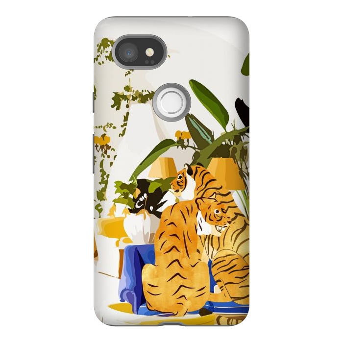 Pixel 2XL StrongFit Tiger Reserve Villa | Bohemian Tropical Jungle Décor | Pastel Honeymoon Couple Love Wildlife by Uma Prabhakar Gokhale