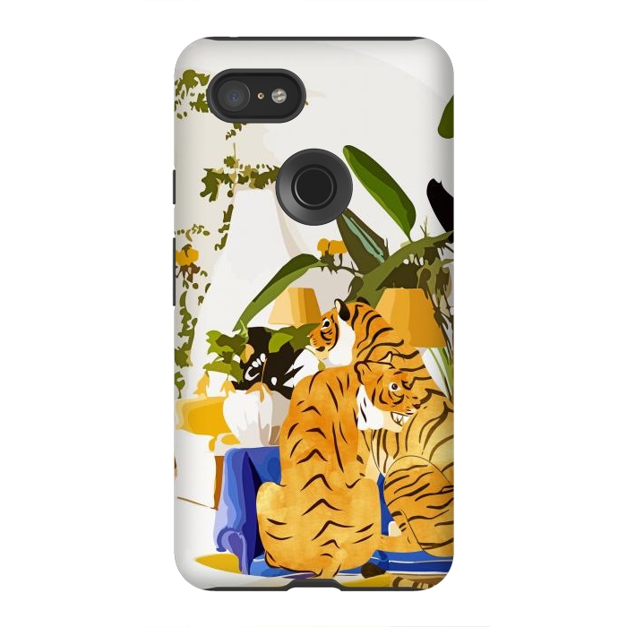 Pixel 3XL StrongFit Tiger Reserve Villa | Bohemian Tropical Jungle Décor | Pastel Honeymoon Couple Love Wildlife by Uma Prabhakar Gokhale