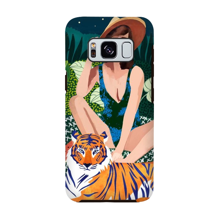Galaxy S8 StrongFit Living In The Jungle, Tiger Tropical Picnic Illustration, Forest Woman Bohemian Travel Camp Wild by Uma Prabhakar Gokhale