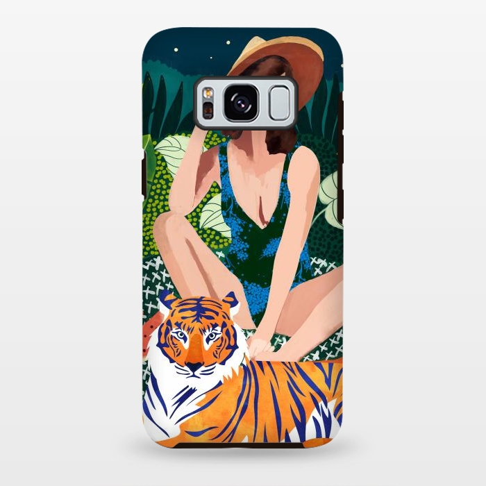 Galaxy S8 plus StrongFit Living In The Jungle, Tiger Tropical Picnic Illustration, Forest Woman Bohemian Travel Camp Wild by Uma Prabhakar Gokhale