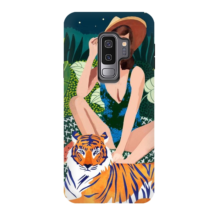 Galaxy S9 plus StrongFit Living In The Jungle, Tiger Tropical Picnic Illustration, Forest Woman Bohemian Travel Camp Wild by Uma Prabhakar Gokhale