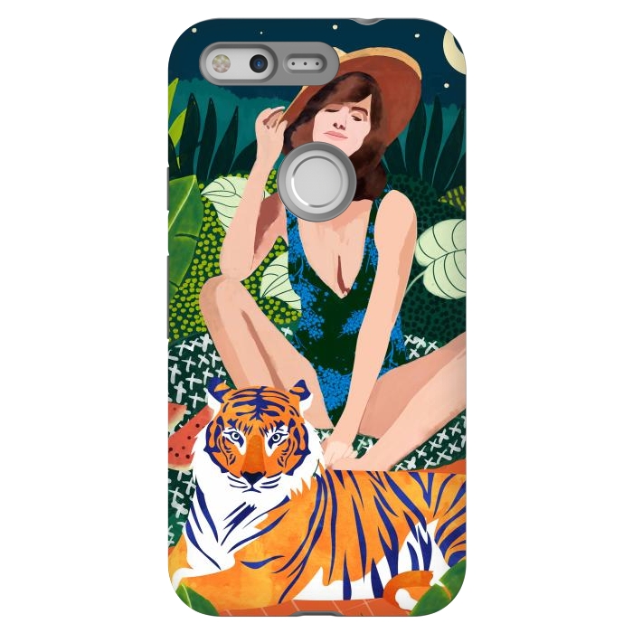 Pixel StrongFit Living In The Jungle, Tiger Tropical Picnic Illustration, Forest Woman Bohemian Travel Camp Wild by Uma Prabhakar Gokhale