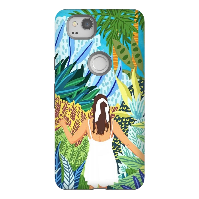 Pixel 2 StrongFit Lost in the Jungle of Feelings | Forest Tropical Botanical Nature Plants Illustration by Uma Prabhakar Gokhale