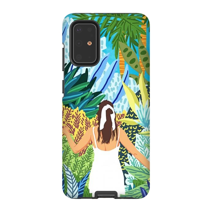 Galaxy S20 Plus StrongFit Lost in the Jungle of Feelings | Forest Tropical Botanical Nature Plants Illustration by Uma Prabhakar Gokhale