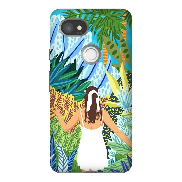 Pixel 2XL StrongFit Lost in the Jungle of Feelings | Forest Tropical Botanical Nature Plants Illustration by Uma Prabhakar Gokhale
