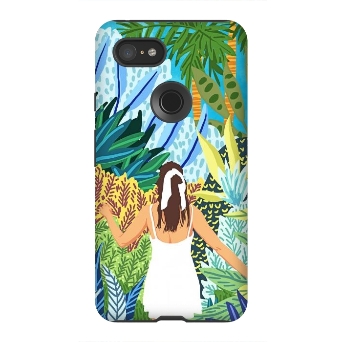 Pixel 3XL StrongFit Lost in the Jungle of Feelings | Forest Tropical Botanical Nature Plants Illustration by Uma Prabhakar Gokhale