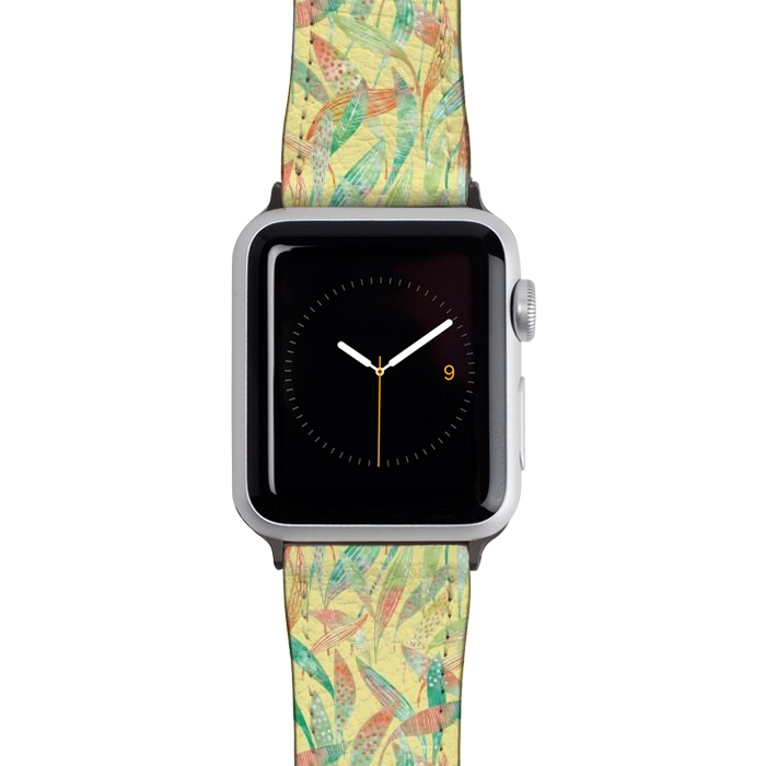 Watch 38mm / 40mm Strap PU leather Hosta Leaves Watercolor Yellow by Nic Squirrell