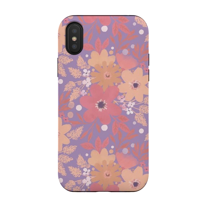 iPhone Xs / X StrongFit Watercolor dotted wildflowers - pink purple by Oana 