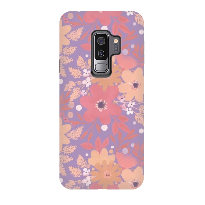 Galaxy S9 plus StrongFit Watercolor dotted wildflowers - pink purple by Oana 