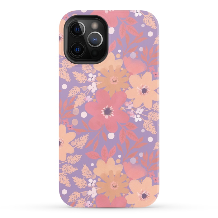 iPhone 12 Pro StrongFit Watercolor dotted wildflowers - pink purple by Oana 