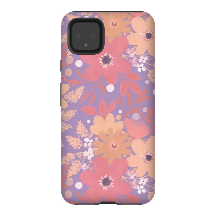 Pixel 4XL StrongFit Watercolor dotted wildflowers - pink purple by Oana 