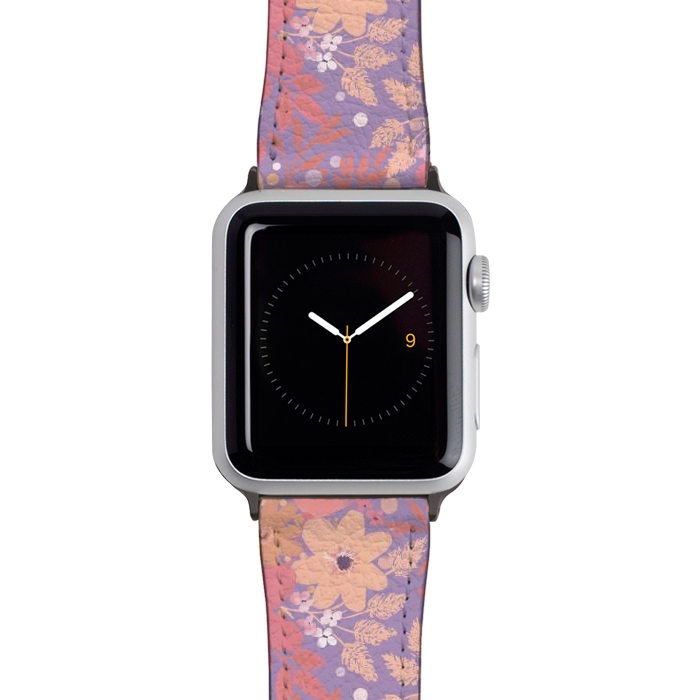 Watch 38mm / 40mm Strap PU leather Watercolor dotted wildflowers - pink purple by Oana 