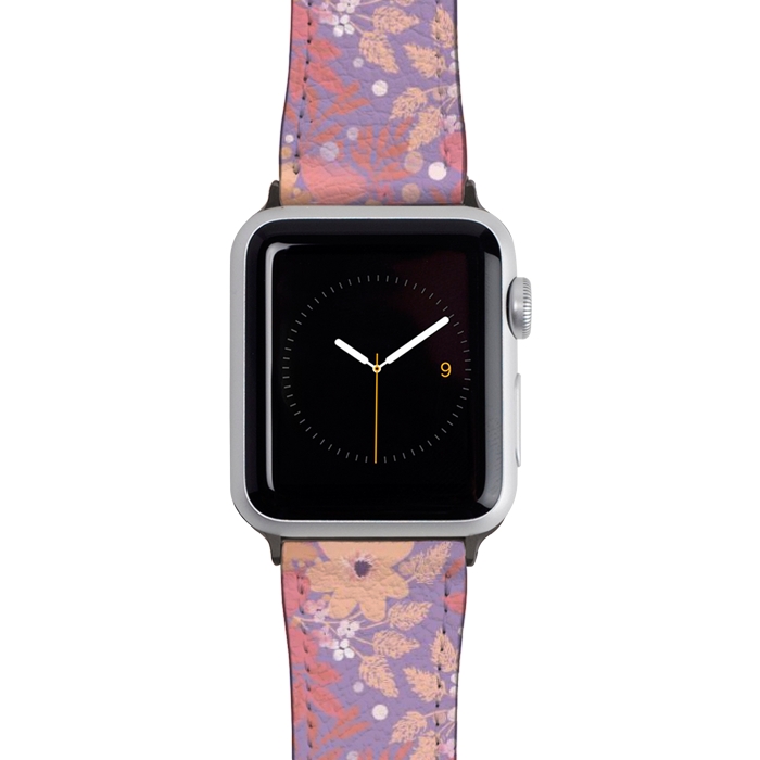 Watch 42mm / 44mm Strap PU leather Watercolor dotted wildflowers - pink purple by Oana 