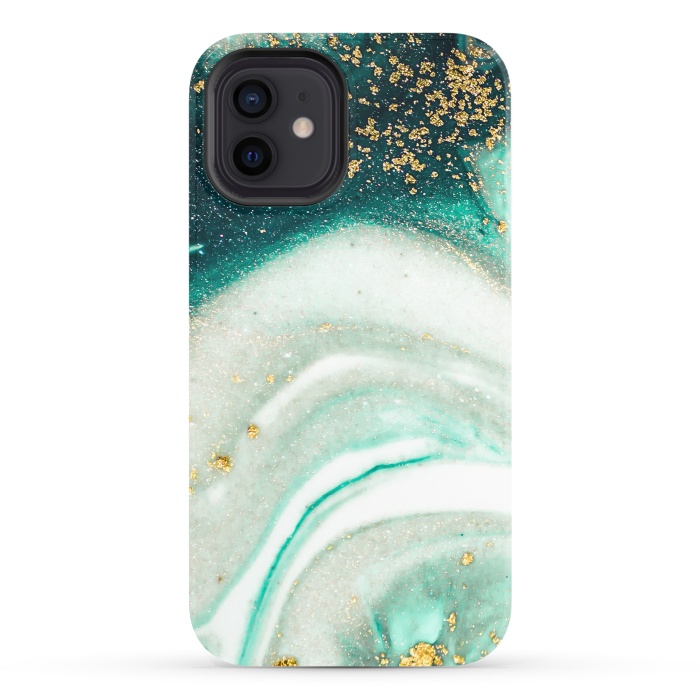 iPhone 12 StrongFit Green Marble Swirls and Agate Ripples by ArtsCase