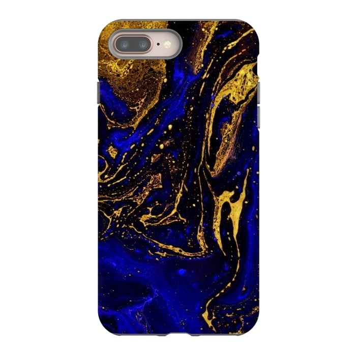 iPhone 8 plus StrongFit Blue marble and abstract gold background texture with swirls by ArtsCase