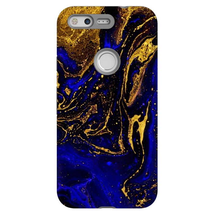 Pixel StrongFit Blue marble and abstract gold background texture with swirls by ArtsCase