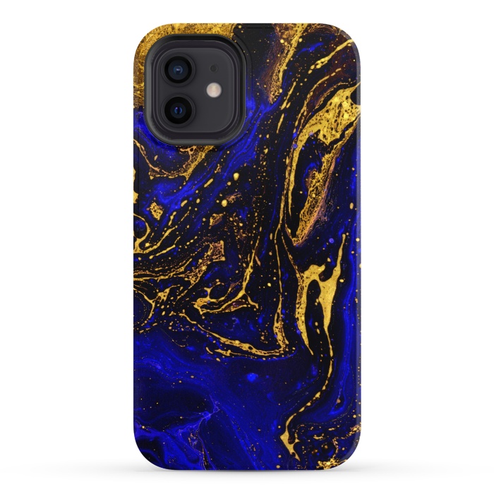iPhone 12 StrongFit Blue marble and abstract gold background texture with swirls by ArtsCase