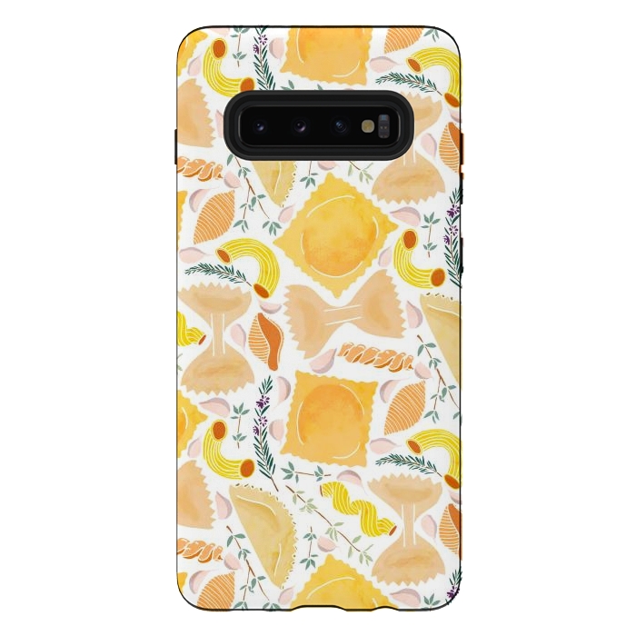 Galaxy S10 plus StrongFit Pasta Pattern on White by Tangerine-Tane