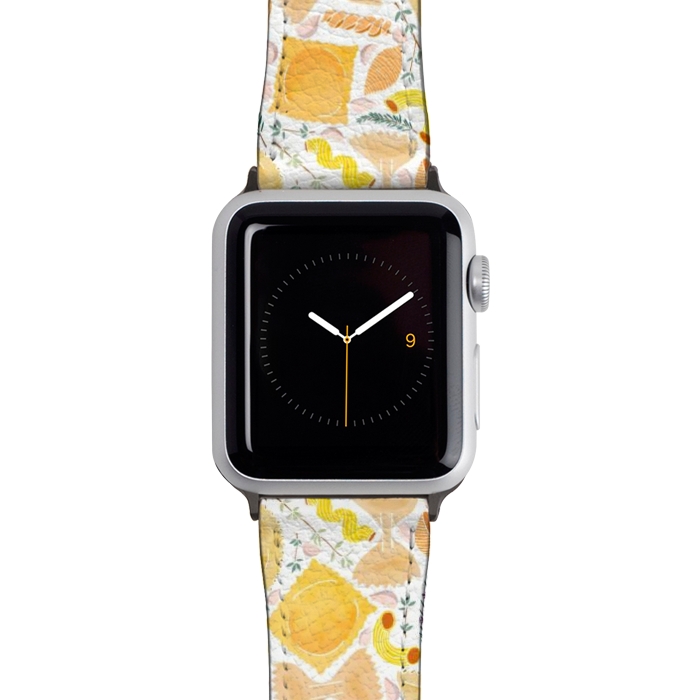Watch 42mm / 44mm Strap PU leather Pasta Pattern on White by Tangerine-Tane