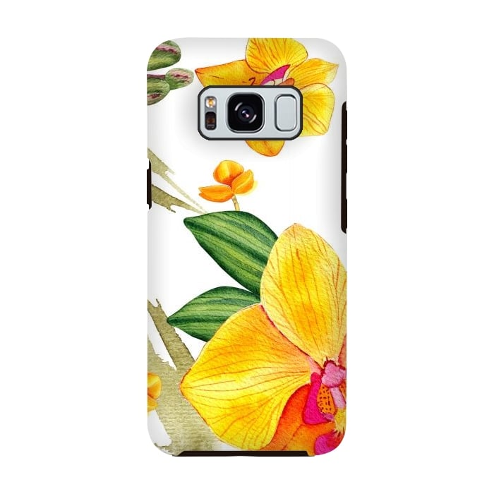 Galaxy S8 StrongFit watercolor yellow orchid flowers by haroulita