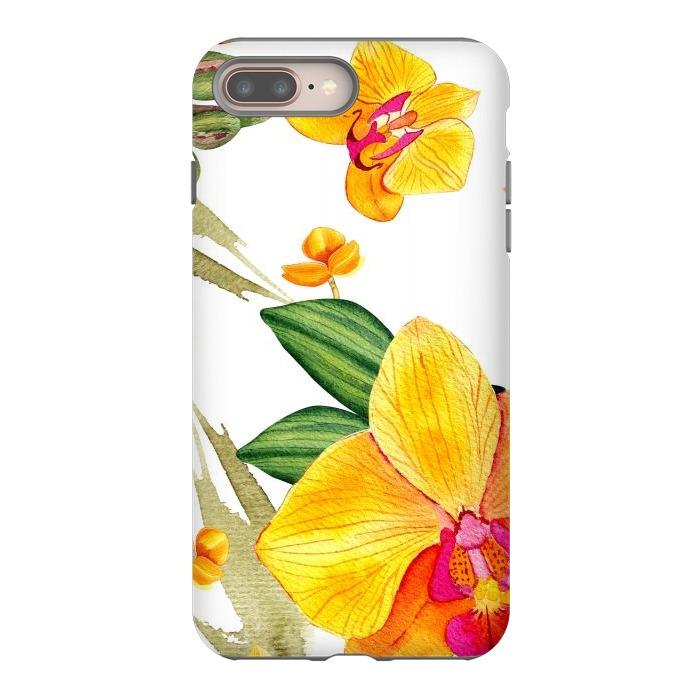 iPhone 8 plus StrongFit watercolor yellow orchid flowers by haroulita