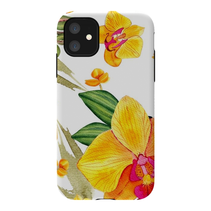 iPhone 11 StrongFit watercolor yellow orchid flowers by haroulita