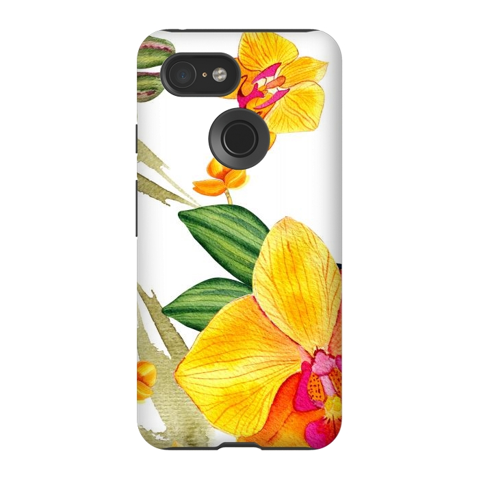 Pixel 3 StrongFit watercolor yellow orchid flowers by haroulita