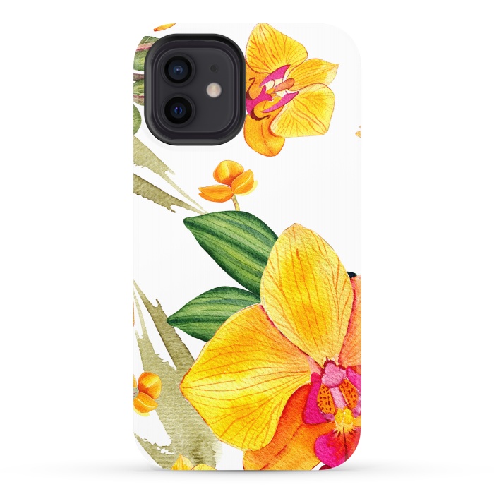 iPhone 12 StrongFit watercolor yellow orchid flowers by haroulita