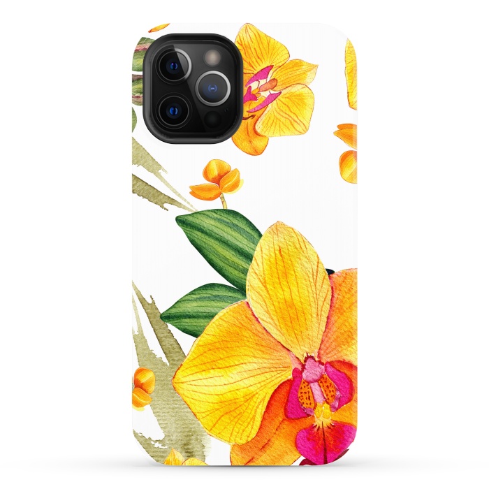 iPhone 12 Pro Max StrongFit watercolor yellow orchid flowers by haroulita