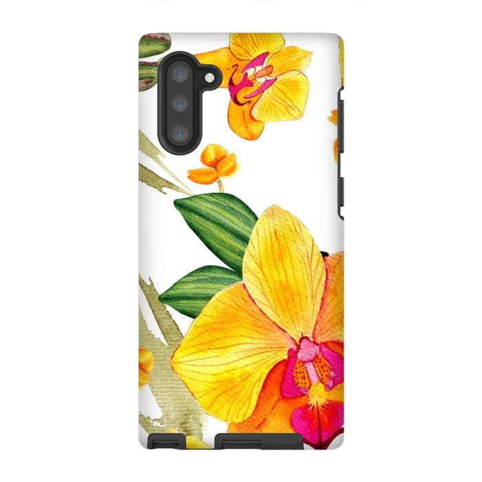Galaxy Note 10 StrongFit watercolor yellow orchid flowers by haroulita