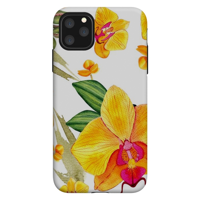 iPhone 11 Pro Max StrongFit watercolor yellow orchid flowers by haroulita