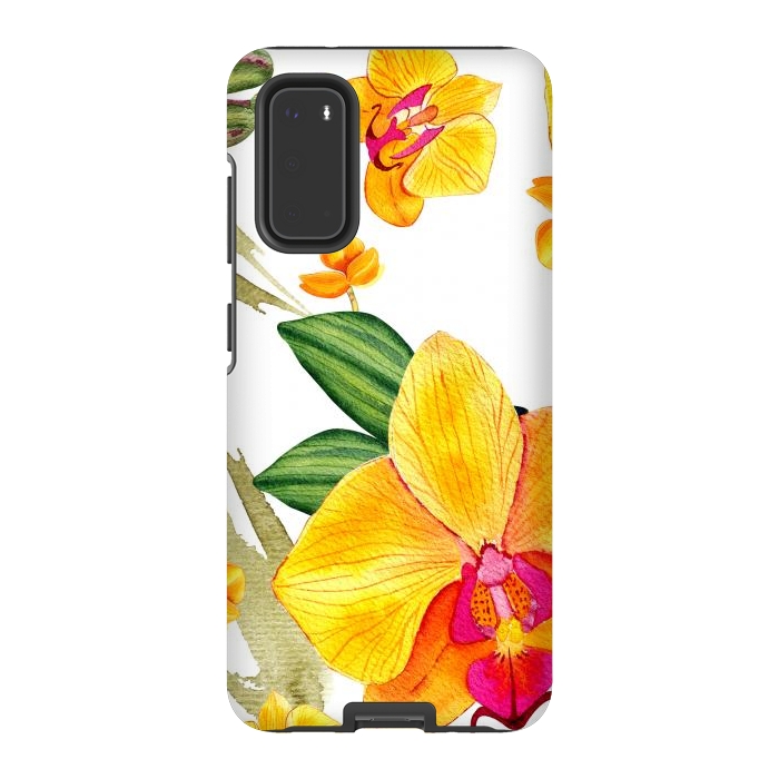 Galaxy S20 StrongFit watercolor yellow orchid flowers by haroulita