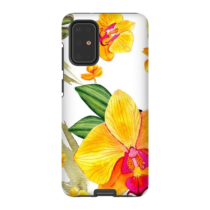 Galaxy S20 Plus StrongFit watercolor yellow orchid flowers by haroulita