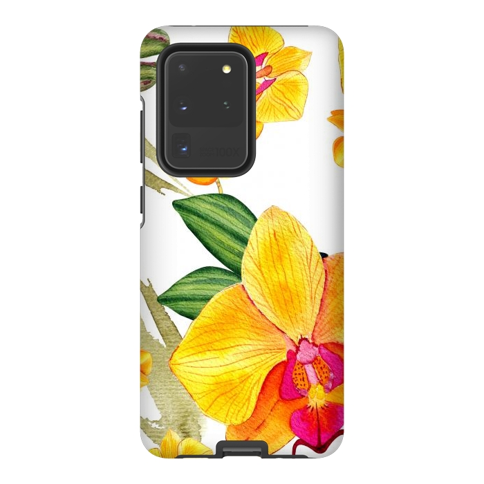 Galaxy S20 Ultra StrongFit watercolor yellow orchid flowers by haroulita