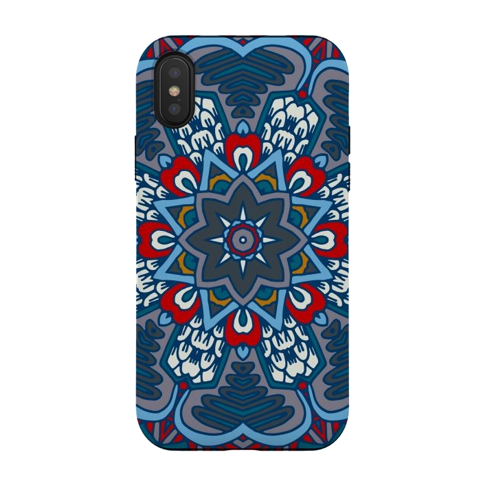 iPhone Xs / X StrongFit blue red star flower mandala by haroulita