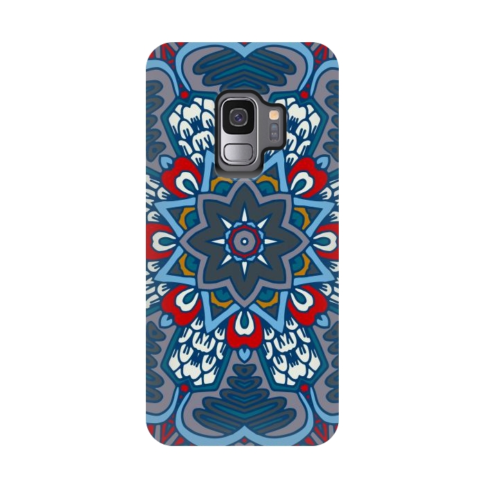 Galaxy S9 StrongFit blue red star flower mandala by haroulita