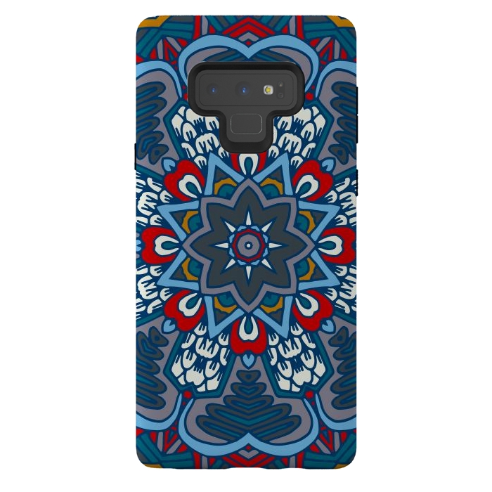 Galaxy Note 9 StrongFit blue red star flower mandala by haroulita