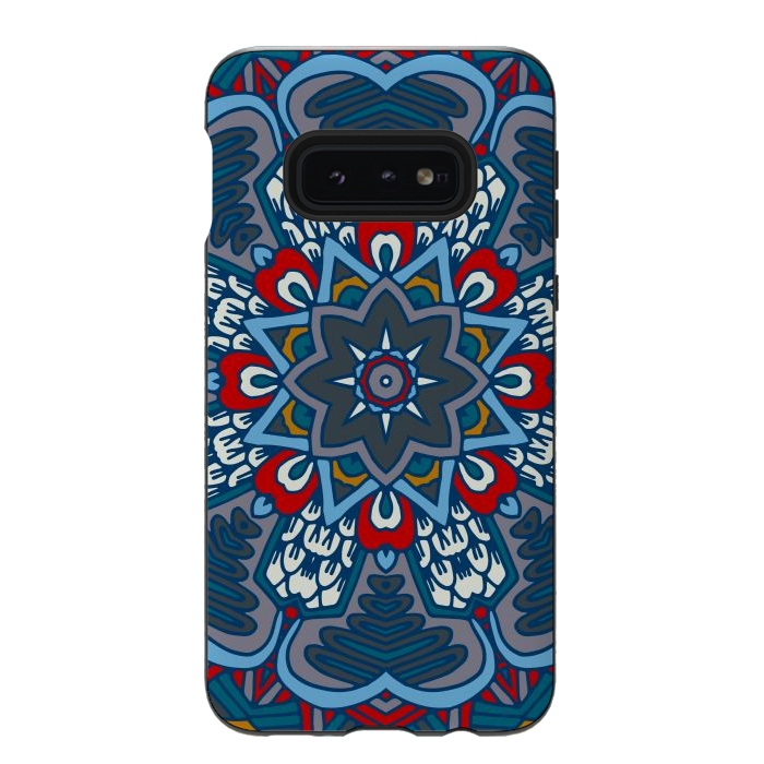 Galaxy S10e StrongFit blue red star flower mandala by haroulita