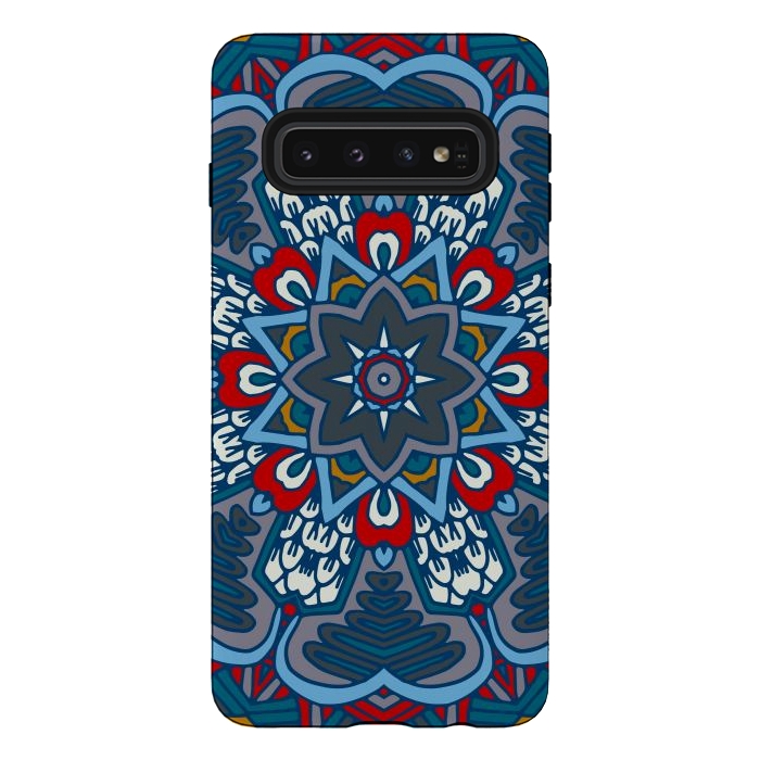 Galaxy S10 StrongFit blue red star flower mandala by haroulita