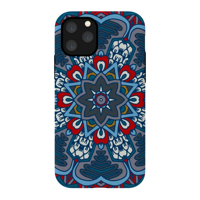 iPhone 11 Pro StrongFit blue red star flower mandala by haroulita