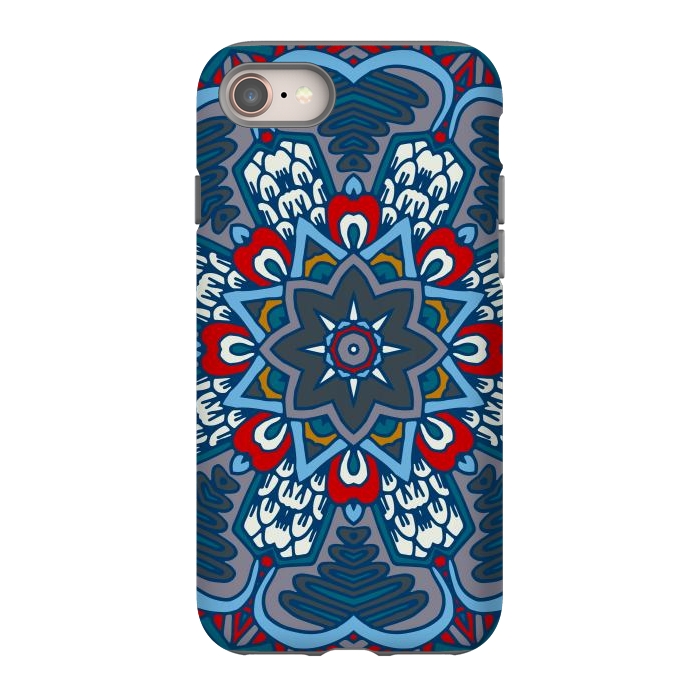 iPhone SE StrongFit blue red star flower mandala by haroulita
