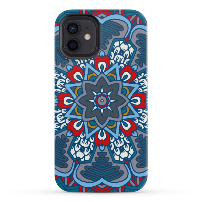 iPhone 12 StrongFit blue red star flower mandala by haroulita