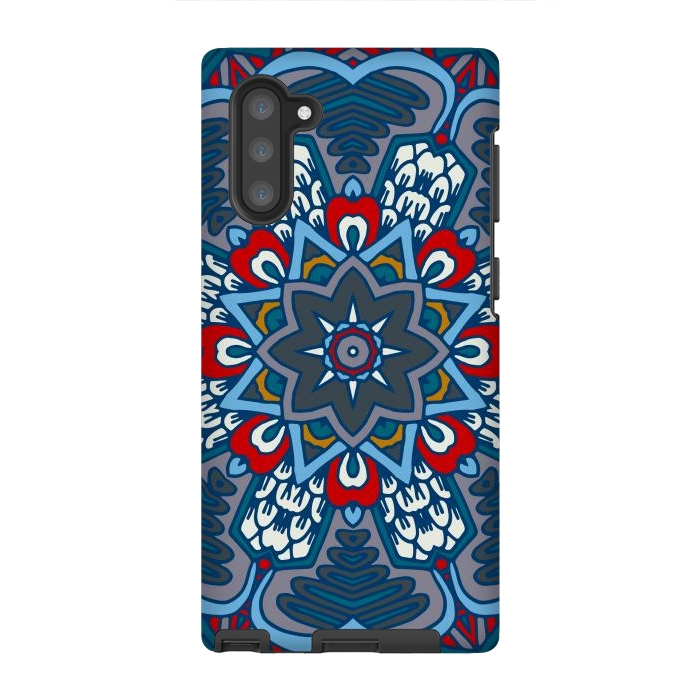 Galaxy Note 10 StrongFit blue red star flower mandala by haroulita