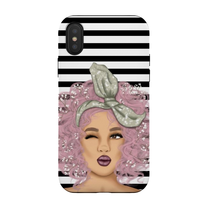 iPhone Xs / X StrongFit gorgeous woman with purple hair in black white background by haroulita