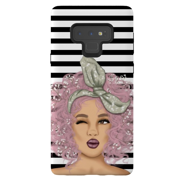 Galaxy Note 9 StrongFit gorgeous woman with purple hair in black white background by haroulita