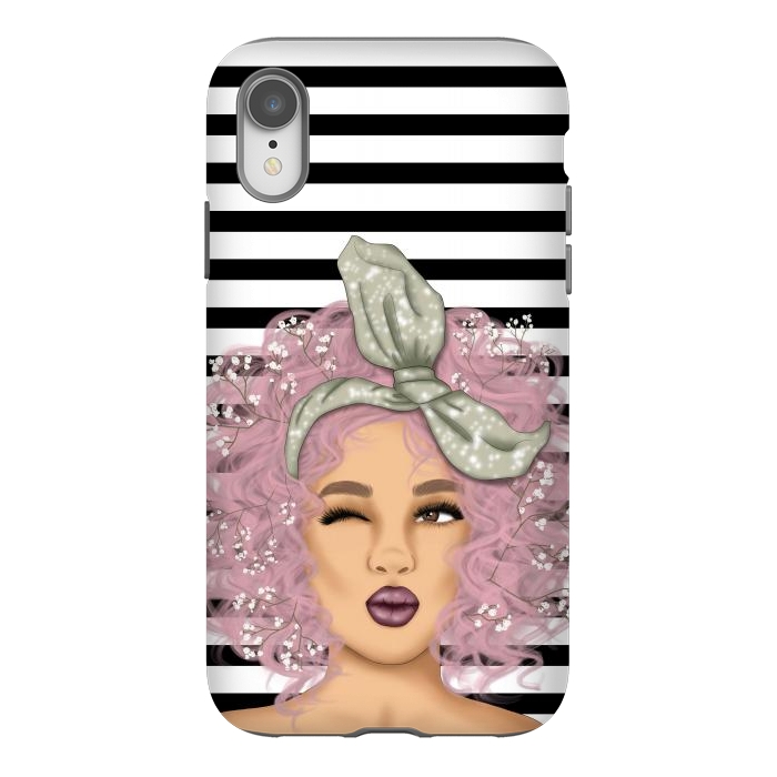 iPhone Xr StrongFit gorgeous woman with purple hair in black white background by haroulita